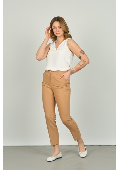 Fa Pantolon Kadın Çift Cep Bilek Boy Dar Paça Pantolon 7002 Camel