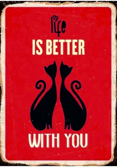 Life Is Better With You Kedi Ahşap Mdf Tablo Duvar Dekoru Eskitme Dekoratif Tablo Hediyelik