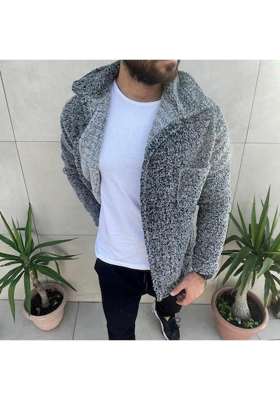 Mancy Erkek Gri Peluş Ceket Gri