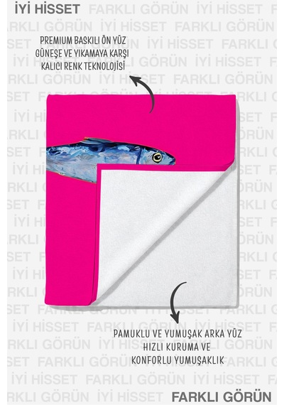 Balık Figürlü Fuşya Plaj Havlusu-marine Modern Mavi Pembe Havuz Deniz Hızlı Kuruyan Mikrofiber Havlu İnci Deniz