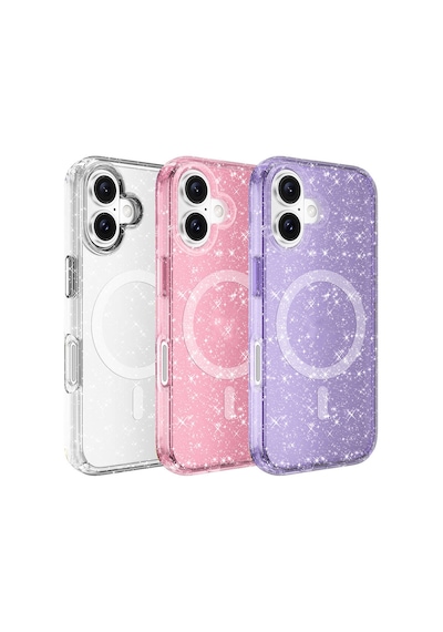 Apple Uyumlu iPhone 16 Plus Kılıf M-safe Şarj Özellikli Parlayan Simli Saydam Renkli Zore Allstar Kapak Mor