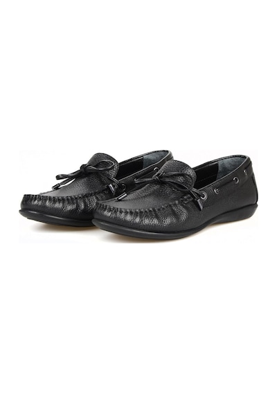 Siyah Deri Fiyonklu Kadın Loafer Ayakkabı-Siyah-38 Siyah