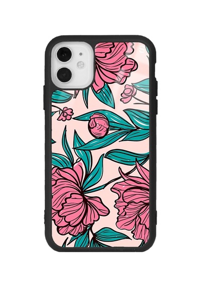 Apple Uyumlu iPhone 11 Fuşya Çiçekli Tasarımlı Glossy Telefon Kılıfı Çok Renkli