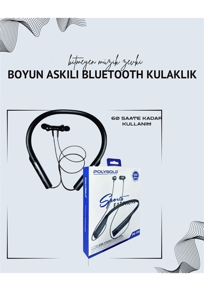 Polygold Pg-100 Boyun Askılı Kablosuz Kulaklık - 200 Saat Bekleme Süresi Stereo Ses Mikrofonlu