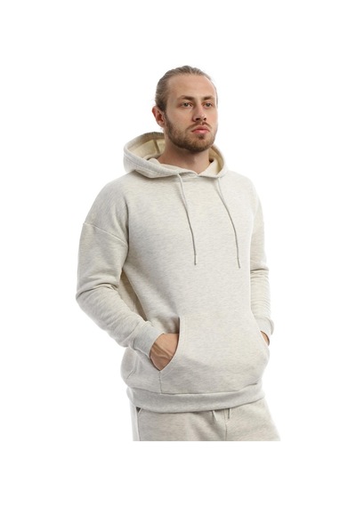 Polostate Erkek Kapüşonlu Kanguru Cepli Sweatshirt Kar Melanj
