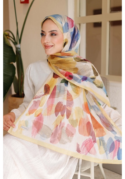 Mimiyum Nayf İpek Şal Pastel Desen - Sarı