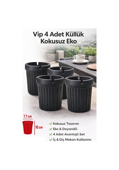 Kokusuz Sert Plastik Oto Araba Küllük 4 Adet Eko Plastik Siyah Yuvarlak