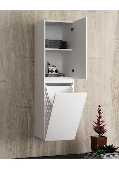 Çiğdem 55+35 Cm Beyaz Mdf Sepetli Asma Banyo Dolabı Takımı Beyaz