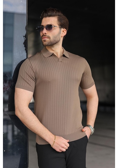 Madmext Açık Kahverengi Polo Yaka Triko Erkek Tişört E7461 Açık Kahverengi