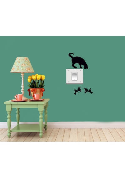 3 Adet Kedi ve Kuşlar Priz Sticker