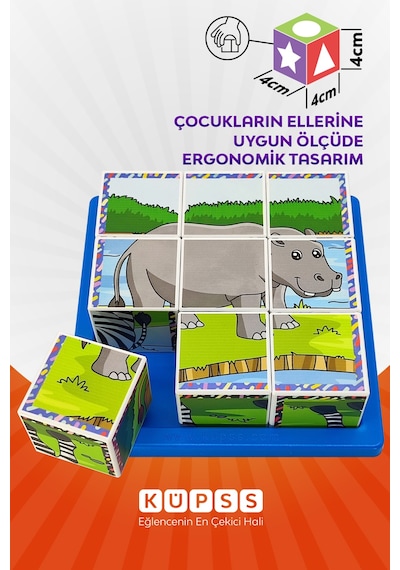6 Farklı Safari Hayvanları Eğitici Küp Puzzle 3d Yapboz 3 4 5 6