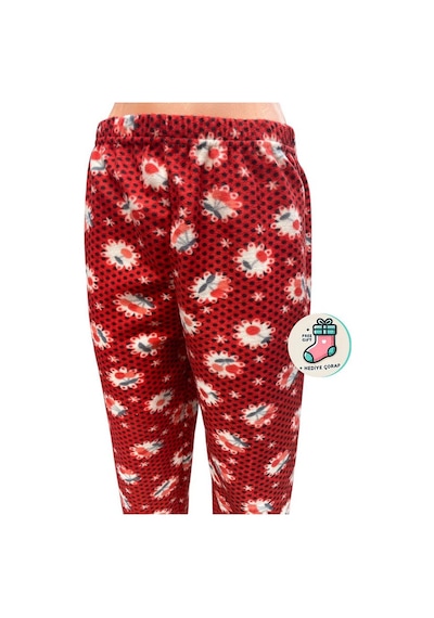 Cepsiz Kışlık Polar Kadın Pijama Altı Tek Alt Je33 - Çorap Hediye Kırmızı