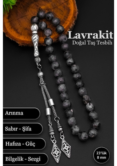 Erkek Doğal Taş Tesbih Lavrakit Tesbih 8 Mm Bt038 Gri