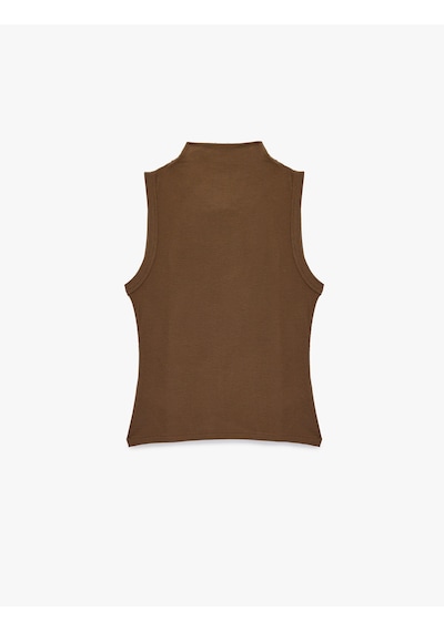 Koton Modal Kumaş Slim Fit Dik Hafif Degaje Yaka Kolsuz Bluz Kahverengi 6sak10092ek Kahve