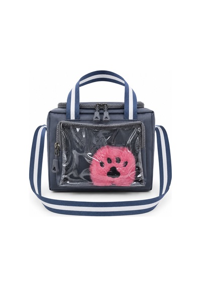 Çocuk Termal Okul Beslenme Çantası Şeffaf Cepli Peluş Aksesuarlı Omuz Askılı Lunch Bag Gri