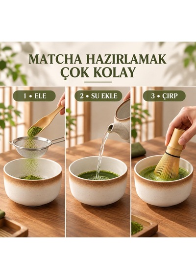 Valkyrie 6 Parça Matcha Hazırlama Seti Bambu Çırpıcı Seramik Kase Süzgeç Ölçü Ve Kaşık Kahve Kahverengi