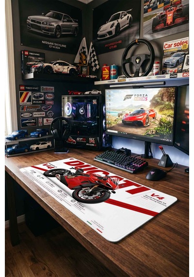 Panigale V4 40x90 Cm Oyuncu Mousepad Kaymaz Taban Büyük Boy Mousepad Beyaz