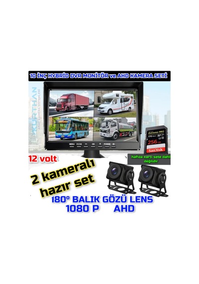 10 İnç Hybrid Dvr Ekran 2 Adet 180 Derece Balık Gözü Lens 12 Volt