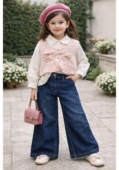 Miss Elitte Örgü Yelekli Taş Detaylı 3 Lü Takım 6-9 Yaş-1027970 - Pembe Pembe