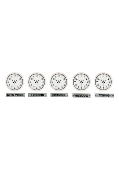 Prime 36 Cm Metal Dünya Saatleri 5 Li Beyaz Set Otel Ve Resepsiyon Saati