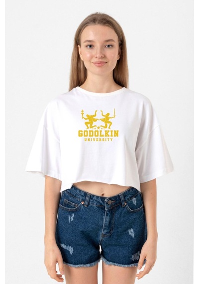Gen V Godolkin University Logo Beyaz Kadın Crop Tshirt Beyaz