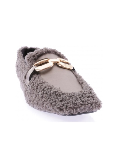 Dgn 5270-424 Metal Tokali Peluş Kadin Oxford Ayakkabi Gri Peluş
