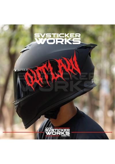 Outlaw Yazılı Kask Sticker Tüm Kasklar Uyumlu Tek Yön 1 Adet Kırmızı