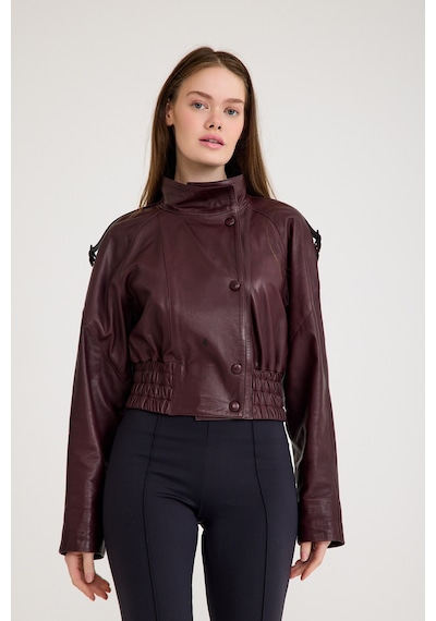 Oversize Bayan Deri Ceket Vb-15-bk-2808-24039 Bordo