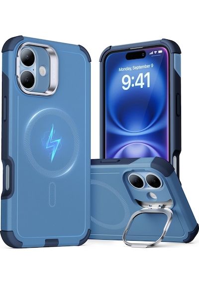 Esr Apple Uyumlu iPhone 16 Standlı Kılıf Cyber Tough Halolock Magsafe Silikon Light Blue
