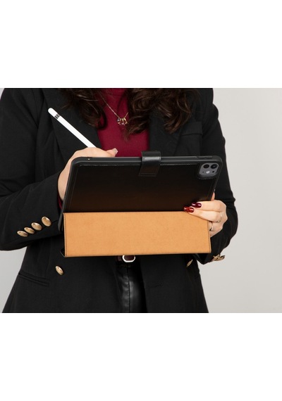 Apple Uyumlu 11 İnç iPad Pro M4 Deri Kılıf Parlak Siyah