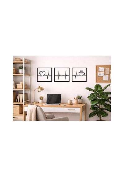 Arliadesign Ahşap 3 Lü Kare Şeklinde Kahve Ve Nabız Figürü / Siyah 3 Mm Mdf