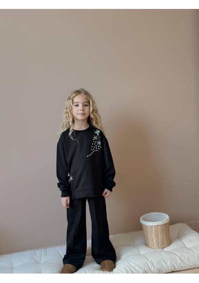 Miniko Kids Kız Çocuk Yıldız Taşlı 2li Pamuk Takım Siyah