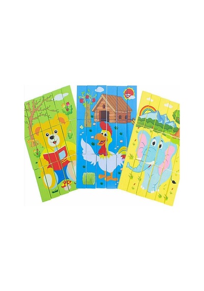 Eğitici Ahşap Resimli Jenga Ve Puzzle Seti - Çekiçli Denge Kulesi Zeka Oyunu Montessori