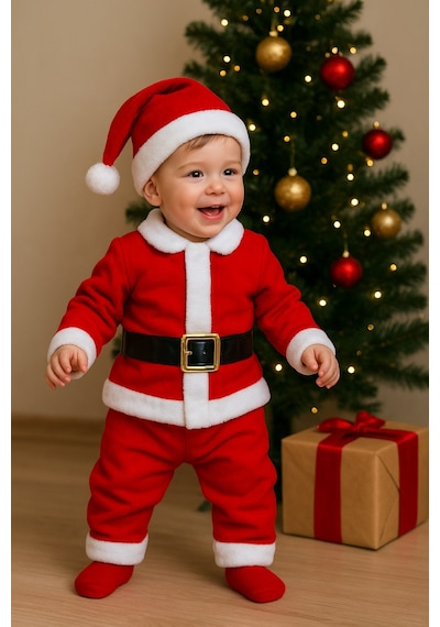 Bebek Ve Çocuklar İçin Noel Baba Kostüm Yeni Yıl Yılbaşı Kıyafeti kırmızı