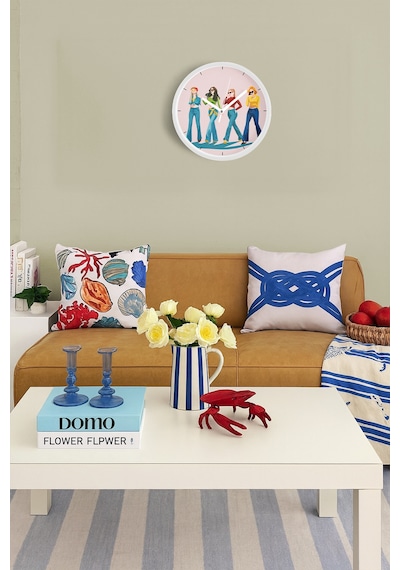Havalı Kadınlar Tasarımı Modern Duvar Saati - 42cm - Önü Camlı Beyaz Kasa - Sessiz Mekanizma Beyaz