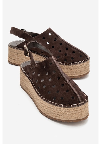 Luvishoes Fraga Kahverengi Süet Hakiki Deri Kadın Hasır Dolgu Taban Sandalet Kahverengi