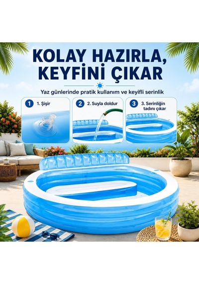 Koltuklu Şişme Aile Havuzu 229 X 219 X 79 Cm Sırt Dayamalı Ve Oturma Alanlı