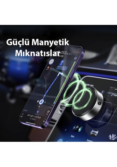 Premium Manyetik Mıknatıslı Araç İçi Telefon Tutucu Tüm Yüzeyler İçin Vakumlu Tutucu