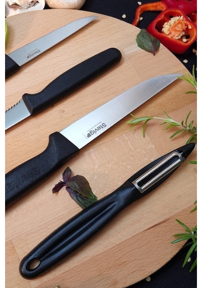 Stevig Cut 4 Fresh Sebze Soyacak Ve Bıçak Seti 4 Parça Siyah St-401 Siyah