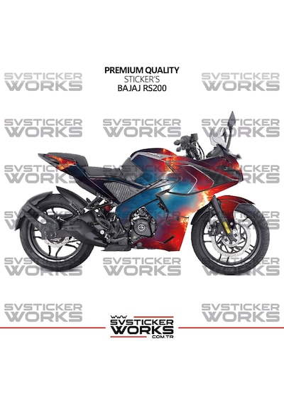 Bajaj Rs200 Kaplama Sticker Magma Design Motor Kaplama Modeli Hazır Kit Tüm Modeller Uyumlu Kırmızı
