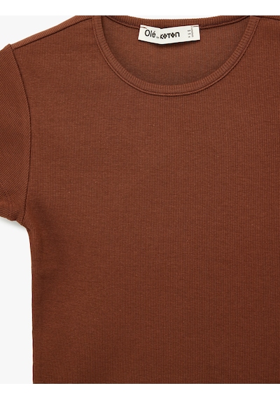 Koton Pamuklu Kısa Kollu Bisiklet Yaka Slim Fit Kaşkorse Tişört Kahverengi 6sal10130ık Kahve