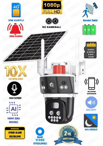 Sim Kartlı 2 Kameralı Elektriğin Olmadığı Yerde Kullanılan 10x Zoom Güvenlik Kamerası