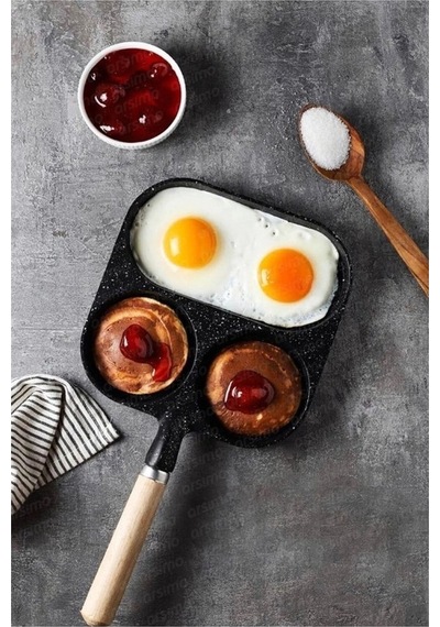 3 Bölmeli Granit Döküm Tava Pancake Yumurta Mücver Omlet Tavası Diğer