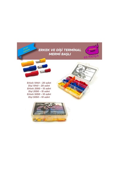 Erkek ve Dişi Mermi Başlı Ek Terminal Seti. Hesaplı Paket 90 Parç