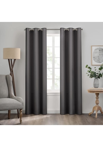 Kendall Düz Dokulu Karartma Termal Yalıtımlı Astar Gromet Pencere Perdesi Yatak Odası İçin 1 Panel , 106,68 Cm X 213,36 Cm, Kömür Rengi