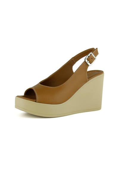 Erkan Saçmacı Mathilda Taba Hakiki Dana Derisi Dolgu Topuklu Slingback Sandalet