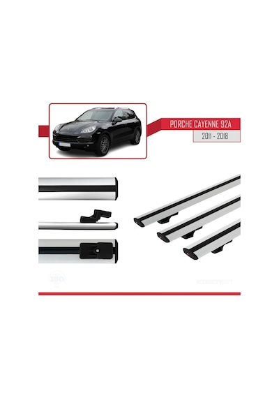 Porsche Cayenne 92a 2011-2018 Arası İle Uyumlu Basic Model Ara Atkı Tavan Barı Gri 3 Adet