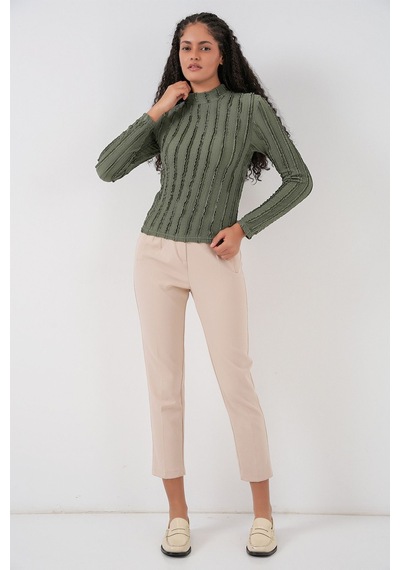 Hiccup Bdart Dokulu Slim Fit Dik Yaka Bluz Haki Yeşil