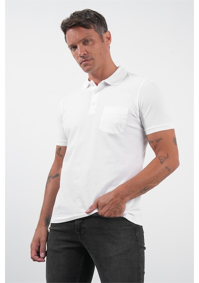 Beyaz Polo Yaka Kısa Kol Cepli Comfort Fit Pamuklu Tişört 1011260155