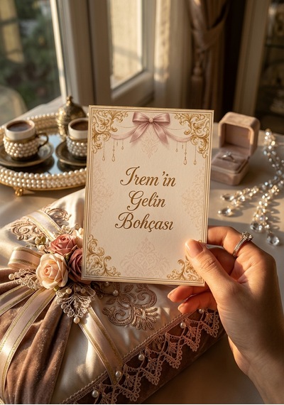 Kişiye Özel Gelin Bohça Kartı / Gelin Bohçası / Hediye Kartı / İsimlik / Düğün Nişan Söz Altın - Beyaz